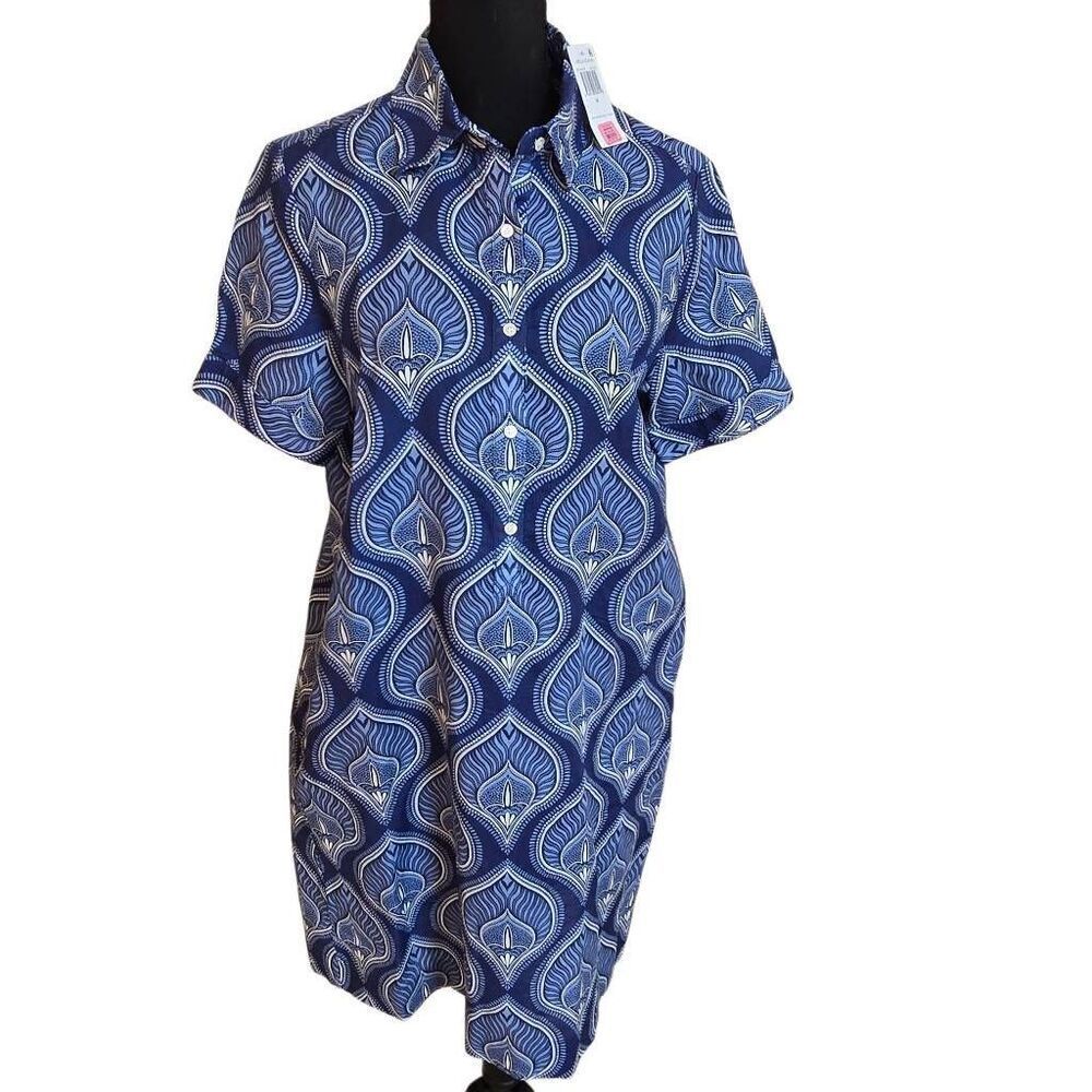 NWT J. McLaughlin Womens Arissa Neo Tangi Geo Shirt Dress Blue White Size Medium